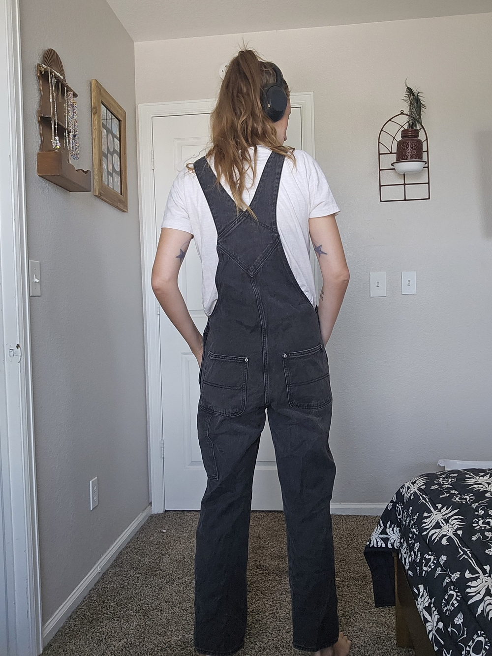 Old Navy Black Washed Denim Overalls - Picture 3 of 4
